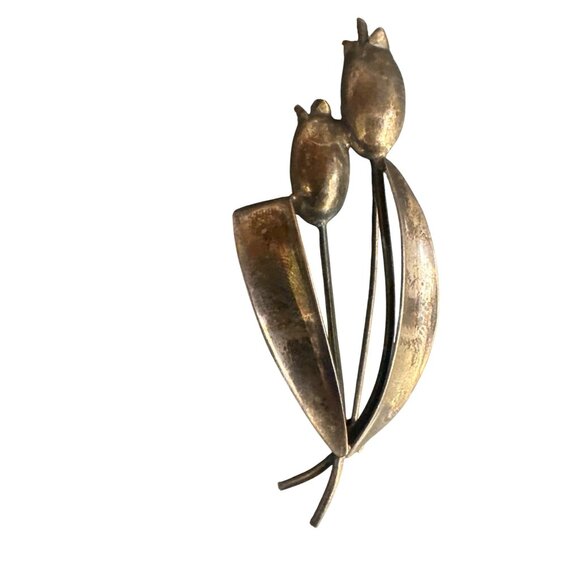 💖Vintage Silver Tone Tulip Brooch Pin - Picture 2 of 3